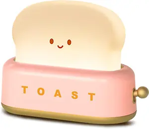 Desk Decor Toaster Lamp, Rechargeable Small Lamp with Smile Face Toast Bread Cute Toaster Shape Room Decor Night Light for Bedroom, Bedside, Living Room, Dining, Desk Decorations, Gift