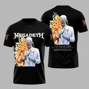 Megadeth Tour 2026 THE END IS NEAR Black Men's Jersey, Megadeth 2026 3D Round neck Jersey, 90s Records Rock Jersey, Thrash Metal Rock Band Shirt, Oversized Vintage Jersey, Heavy Metal Merch, Gift for Rock Fans