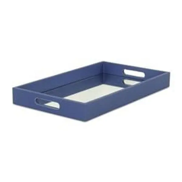 Cheungs FP-3986SV Silver Labai Shagreen Wood Mirrored Tray - Decorative Serving Tray with Center Mirror Panel, Cut-Out Side Handles, Room Accessory for Kitchenware, Cutlery & Tableware