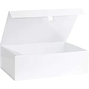 White Hard  Box With  Closure Lid 14" x 9" x 4" Rectangle Favor Boxes With White Glossy Finish (1 Box)
