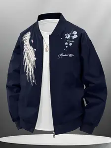 Chinese antique printed men's jacket, beautiful and handsome round neck casual jacket