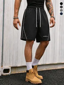 Mens Contrast Piping Elastic Waist Drawstring Loose Fit Casual Streetwear Quick Dry Track Shorts For Summer Male Clothing