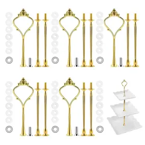 5 Sets 3 Tier Cake Plate Stand Stand Handle, Cake Stand Hardware Handle Fittings Hardware Holder for Wedding and Party Making Dessert Platter Stand (Gold)