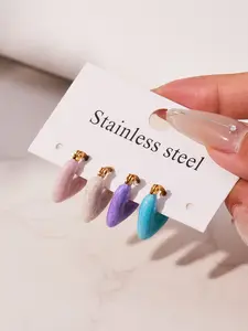 Stainless Steel Heart Earrings, Sweet Cool Style Plated 18k Enamel, Waterproof Fashion Jewelry for Women