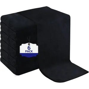 6 Pack Black Salon Towels, Super Soft and Absorbent Microfiber Hair Towel for Salon, Bath, Spa, Pool and Home, 27 inch X 16 inch, Black