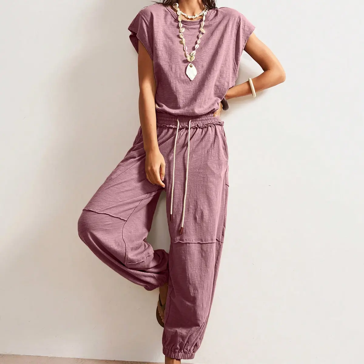 Tanming Women's Sporty Chic Jumpsuit, Casual Crew Neck Cotton Romper with Cap Sleeves, Pockets and Snap Back Cutout, Jumpsuits For Women, Classic, Bohemian Jumpsuits & Rompers