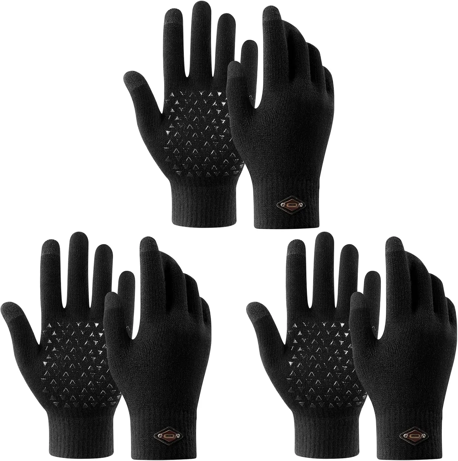 3 Pairs Winter Gloves for Men Women Warm Knit Gloves Touch Screen Anti-Slip Gloves with Thermal Soft Knit Lining