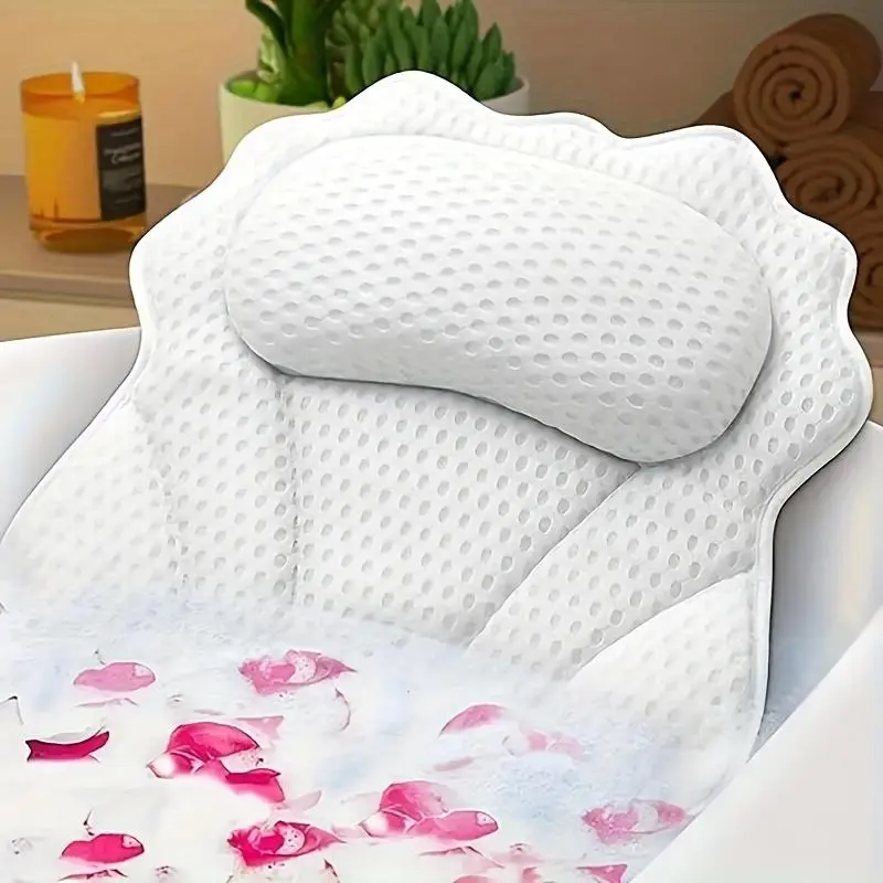 Luxury Bath Pillow, Ergonomic Bathtub Pillow, Head Neck Shoulder Back Support, 4D Bath Pillow, 6 Strong Suction Cups, Bathroom Decor Supplies, Bathroom Gadgets, Bath Tub Accessories