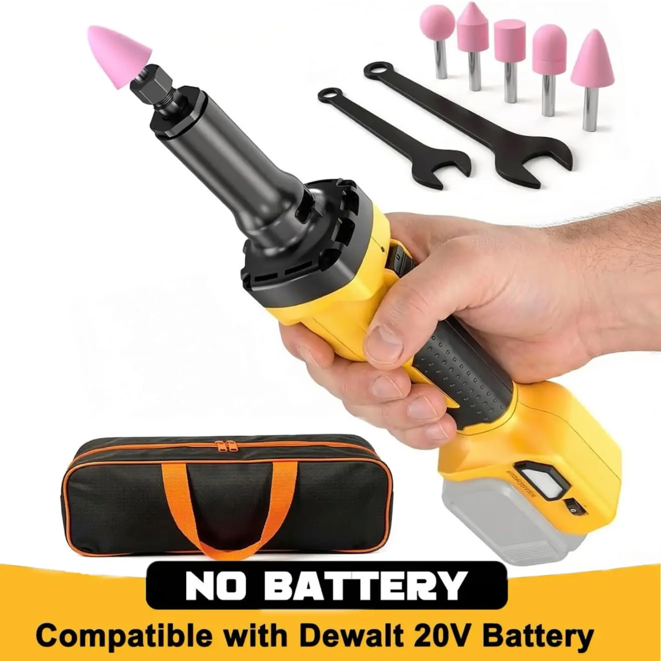 FunnyWhale Cordless Die Grinder Compatible with Dewalt 20V Battery(No Battery) Brushless Die Grinder Up to 26500RPM, 1/4" Precision Collet, 6 Speed Power Grinder for Metal Wood Plastic Grind