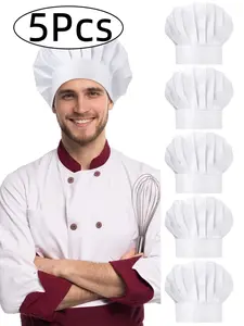 Adult Chef Hat Set (5 Pcs), Adjustable Elastic Chef Hats, Kitchen Cooking and Baking, Multi-Color, Casual Loose-Fitting