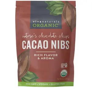 Viva Naturals Organic Cacao Nibs, Unsweetened, 8 oz (227 g), Keto Friendly, Vegan, Non-GMO, Gluten-Free Chocolate Chip Substitute