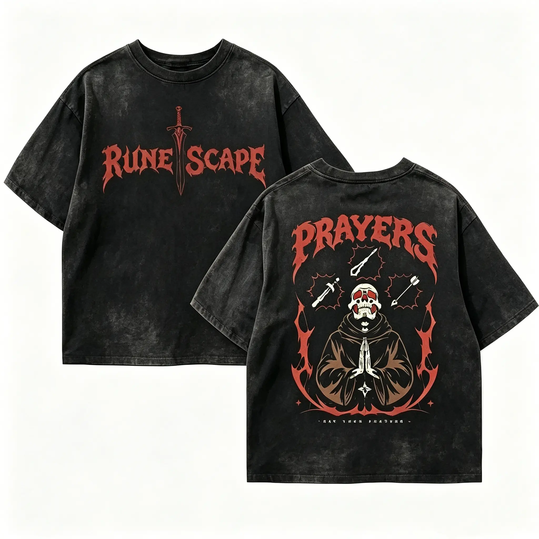 Acid Wash OSRS Say Your Prayers Gamer T Shirt Old School RuneScape Inspired Tee MMORPG Gaming Shirt Dark Fantasy Graphic Tee Funny RPG Shirt Unisex Cotton Tee Gamer Gift for Him Her Retro Gaming Streetwear Casual Outfit,funny graphic tee,   good graphic M