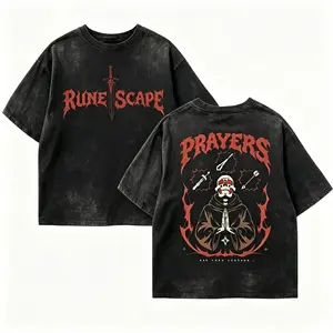 Acid Wash OSRS Say Your Prayers Gamer T Shirt Old School RuneScape Inspired Tee MMORPG Gaming Shirt Dark Fantasy Graphic Tee Funny RPG Shirt Unisex Cotton Tee Gamer Gift for Him Her Retro Gaming Streetwear Casual Outfit,funny graphic tee,   good graphic