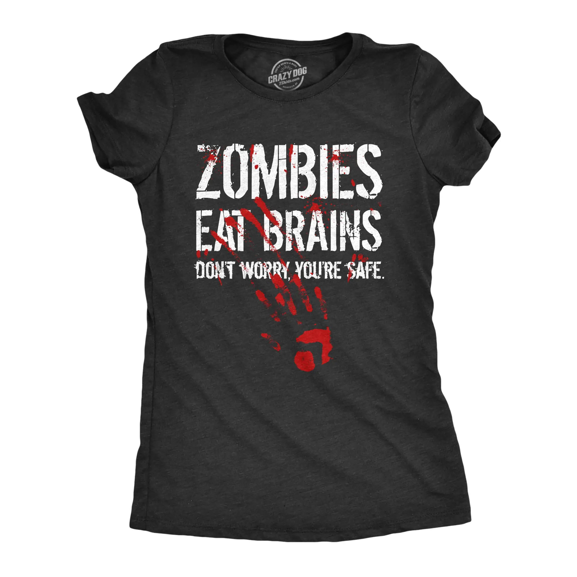 Womens Zombies Eat Brains Dont Worry Youre Safe T Shirt Funny Sarcasm Cool Graphic Tee Funny Womens T Shirts Cute Vintage Fashion Casual Ladies T-Shirt Gift Halloween Tops for Women Funny Zombie Top Women's Black