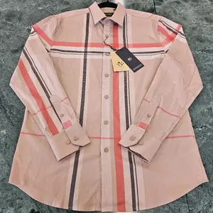 De-niko Beige Plaid Long-Sleeve collared Button-Up Shirt Top