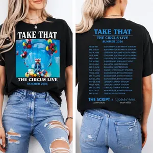 Women's Take That The Circus Live 2026 Tour Short-Sleeve Loose Retro Casual Streetwear T-Shirt, Summer Concert Tee