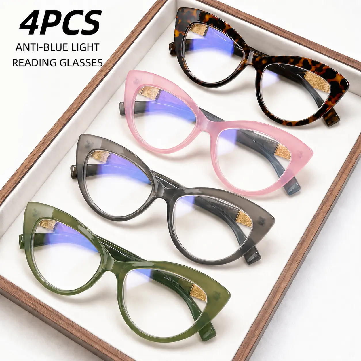 4 Pack Anti-Blue Light Reading Glasses for Women, Cat Eye Readers, Lightweight UV400 Blue Light Filtering Eyeglasses for Reading, Computer, Phone & Everyday Use
