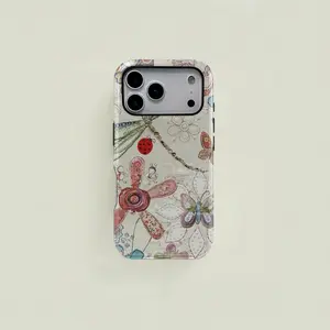 Butterfly Dragonfly Flower Pattern Phone Case Cover Durable Two In One Protective Protection Fits iP