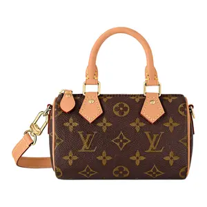 Louis Vuitton Nano Speedy Monogram Coated Canvas Mini Shoulder Bag with Adjustable Strap for Women in Brown