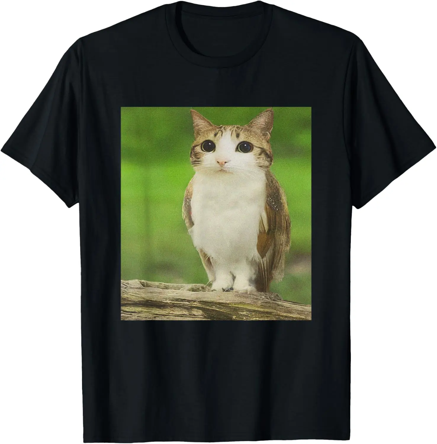 Meowl Cat Owl Funny Cursed Internet Trendy Meme Graphic T-Shirt, Viral Weird Humor Unisex Soft Cotton Short Sleeve Casual Streetwear Tee For Men Women