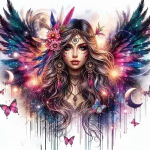 5D DIY Full Drill Round Diamond Painting Kit - Angel with Wings Mosaic Canvas DIY Wall Art, Home Wall Decoration