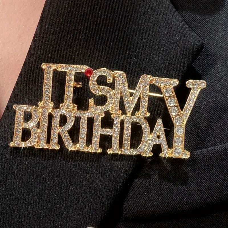Luxury 'this Is My Birthday' Clip In Alloy Brooch Pin, Elegant Rhinestone Inlay, Unisex Alloy Fashion Accessory Jewelry, Ideal for Party Dresses/birthday Gift