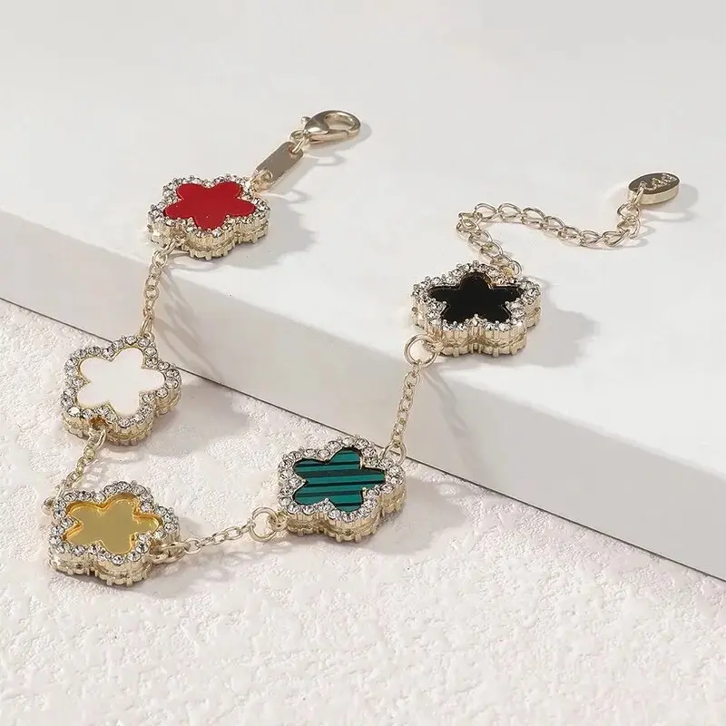 Yannvelina Flower Shape Bracelet Multi Colored With Shiny Cubic Zircon Adjustable Chain Sweet Style Personality Simple Design Jewelry.