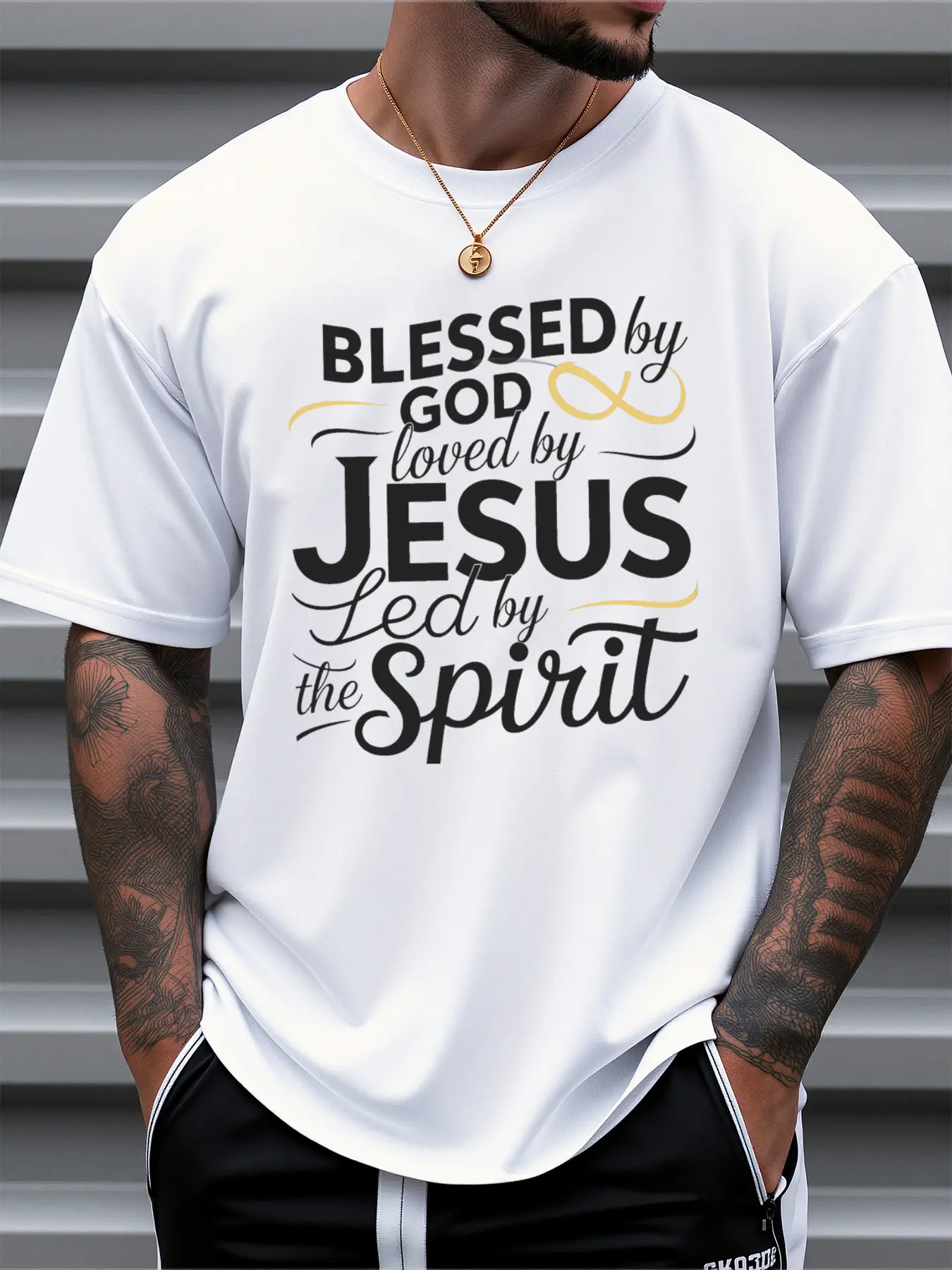 Men's Religious Faith T-Shirt - God's Blessing, Jesus' Love, The Holy Spirit's Guidance Inspirational Print,  Cotton Short-Sleeved Round Neck T-Shirt, Comfortable Clothing for Daily Outdoor Wear in Spring And Summer, Daily Casual Wear