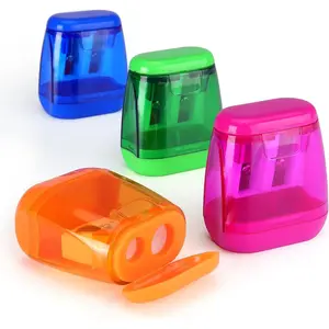 4 Pack Double Holes Manual Pencil Sharpener with Lid for Kids, School, Office, Home (Blue, Green, Orange, Rose)
