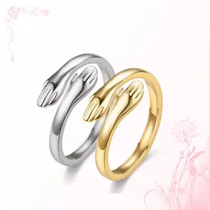 Vintage Gothic Love Embrace Couple Ring | Open Adjustable, Minimalist & Versatile dark aesthetic ring