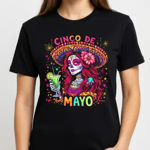 Sugar Skull Woman  Tee, Comfortable, All-Season, Unisex, Stylish & Fun, Ideal for Cinco de Mayo and Mexican Fiesta Celebrations