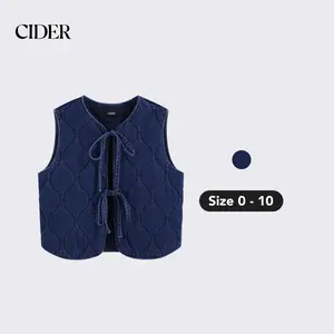 Cider [size 0-10] Denim Round Neckline Solid Tie Front Knotted Vest