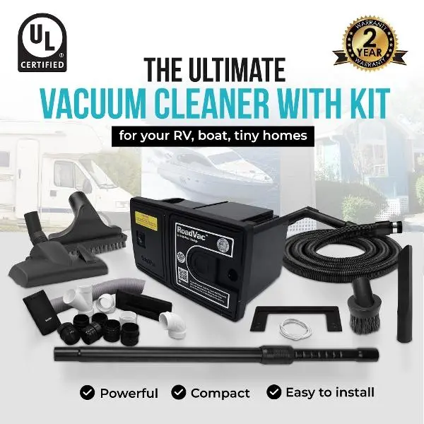 InterVac RoadVac CS-RM Compact Vacuum Cleaner with Circuit Board Powerful RV & Boat Vacuum Kit UL Certified 11.75" x 6" x 6.75" Easy Install Complete Tool Set
