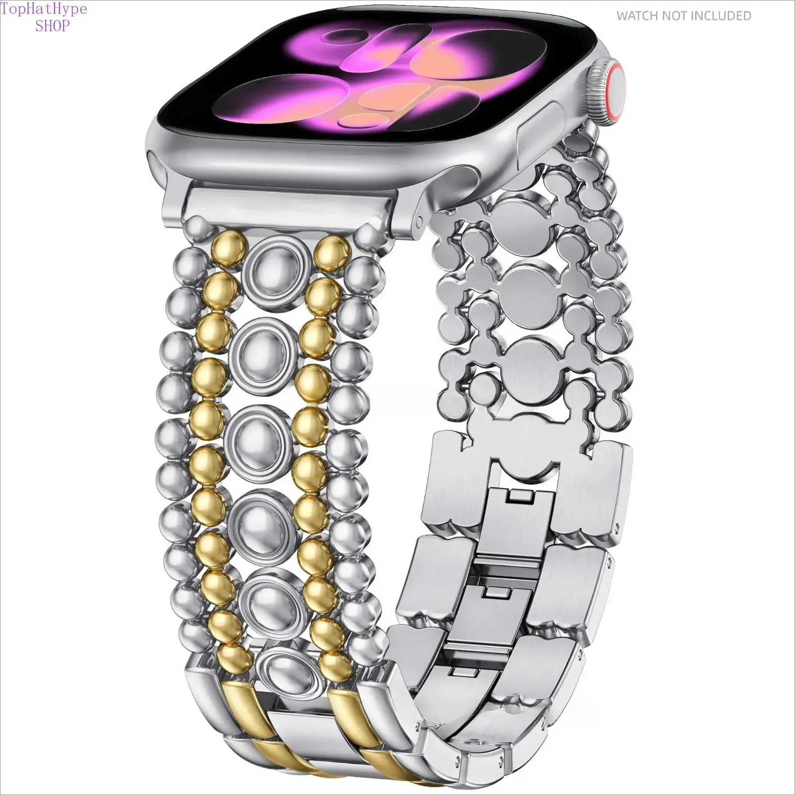Women's Watch Band in Stainless Steel, Designer Fashion Chain Bracelet for 38/40/41/42/44/45/46/49mm Smartwatches, Wearable Accessory, Metal, Accessories, 38/40/41/42/44/45/49Mm, 38Mm, Compatible Strap