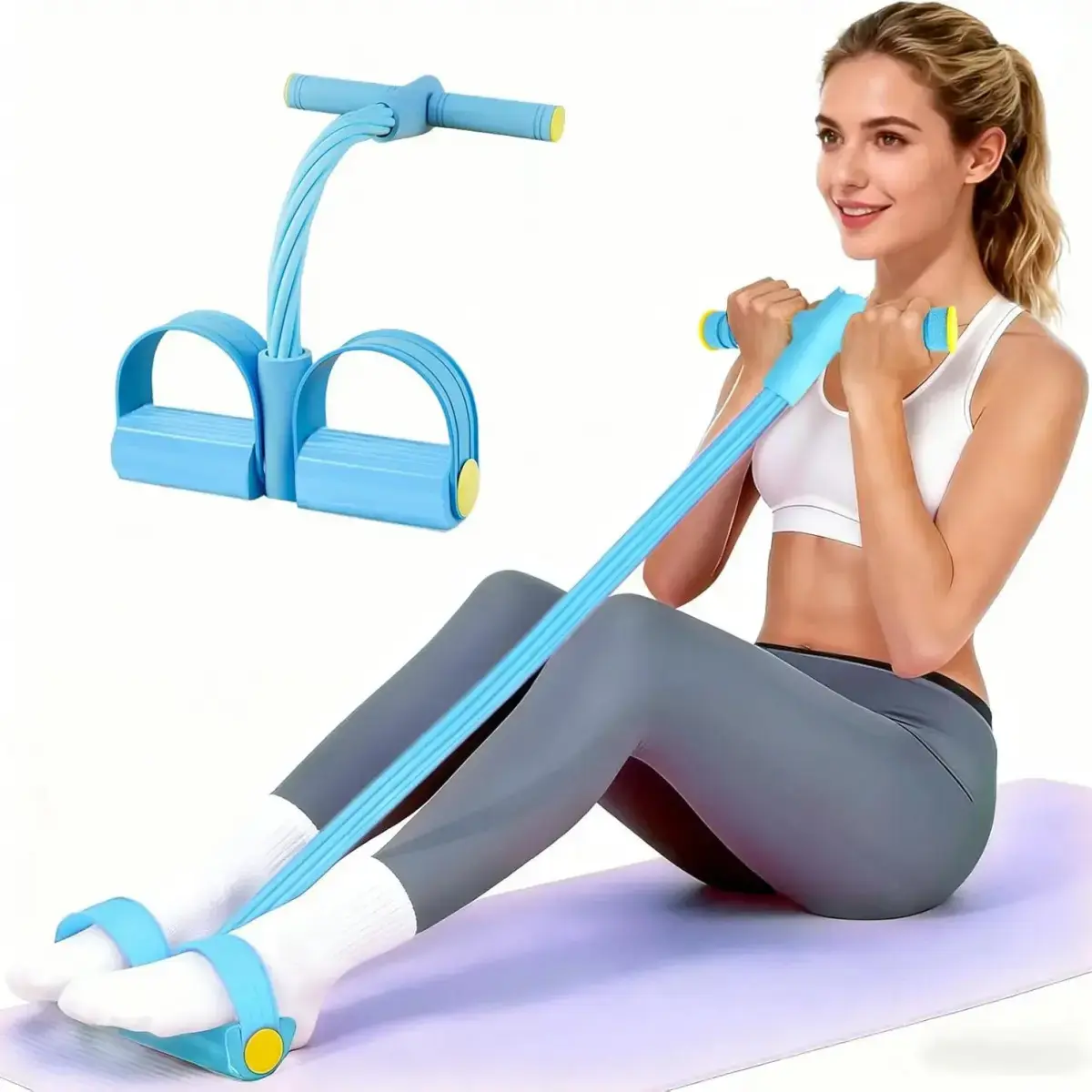 Pedal Resistance Bands with Handles, Upgraded 4-Tube Natural Rubber Portable Fitness Equipment for Home Fitness & Strength Training Calisthenics, Workout Bands with Handles, Muscle Training, Durable Stretching, Lifting Tools