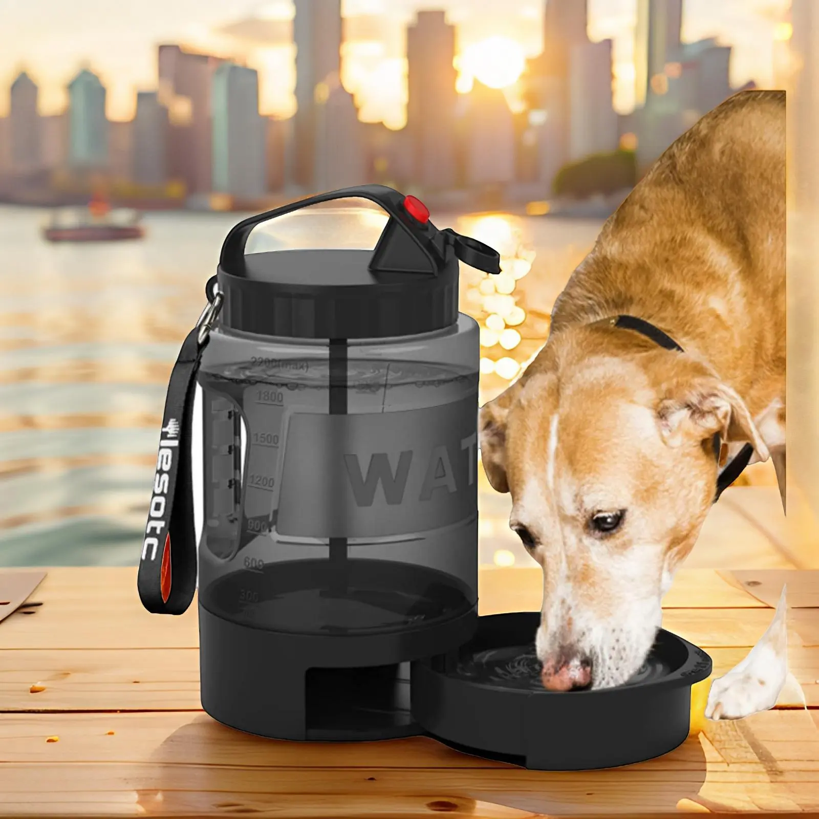 Large Dogs Water Bowl Dispenser, Walking, Camping, Hiking, Portable, Sturdy, 2 in 1 combo pet travel outdoor feeder
