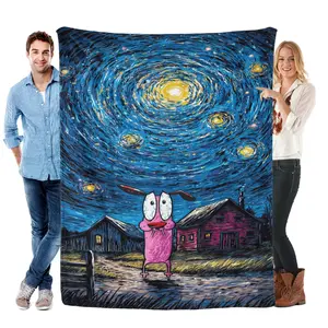 Van Gogh-Style Starry Night courage the cowardly dog  Fuzzy Flannel Throw Blanket for Couch Bed Sofa Bedroom,Travel Lightweight Cozy Home for Relaxing Super Soft