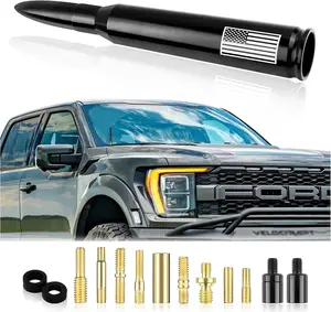 American Flag, Black, Short Bullet Truck Antenna for GMC, Chevy, Silverado, Dodge, Ford, Anti-Theft Car Wash Safe Replacement, Exterior Accessories