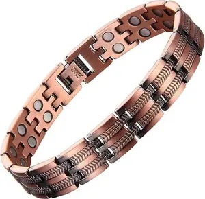 Nandudu 99.99% Pure Copper Bracelet for Men Magnetic Therapy Bangle with 3800 Gauss Arthritis Relief Adjustable Gift