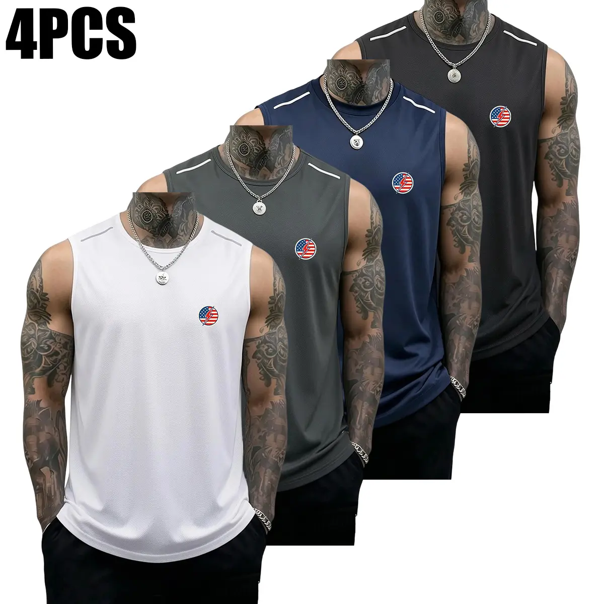 4PCS Men’s Fitness Tank Tops, Casual Soft Sleeveless Muscle T-Shirt, Gym T-Shirt, Sports Tank Top, Solid Color Design, Summer Vibe, SummerWins, Father’s Day Gift, Versatile Men’s Tank Top, Men’s Gift Tank Top, Men’s Running Tank Top, Men’s Everyday Tank T