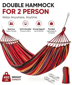 Double Hammock for 2 Persons, Portable Camping Hammock with Carry Bag, Heavy Duty 450lbs Capacity for Outdoor, Backyard & Travel