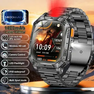 New Large 1400mah Battery Smart Watch, Long Battery Life, 2.01 Inch Touch Screen, Ipx8 Waterproof, LED Flashlight, Wireless Call, 120+ Sports Modes