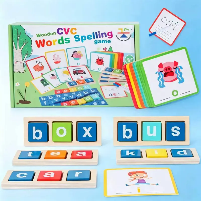 Sight Words Flash Cards Kindergarten, Wooden CVC Word Writing Reading Spelling Games, Preschool Kindergarten Toddler Learning Activities, Phonics for Toddlers Learning Toys for 3 4 5 6 Year Old Kids