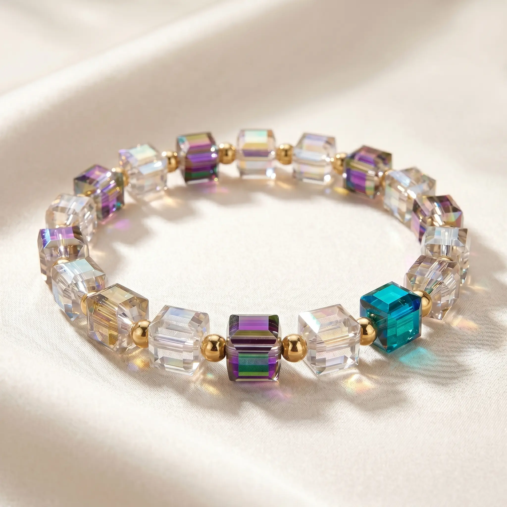 Hand Star Aurora Non-Natural Crystal Pretty Bracelet - High-Quality Crystal Beads, Stretch Elastic Fit, Hypoallergenic Stackable Unisex Design for European-American Parties, Youth Mother's Day Gifting, Beaded, Non-Natural Crystal Bracelets & Anklets sohoc