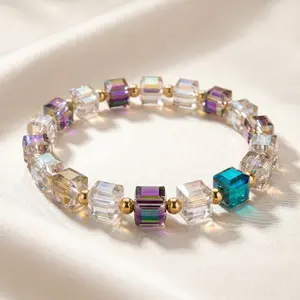 Hand Star Aurora Non-Natural Crystal Bracelet - High-Quality Beads, Elastic Fit, Hypoallergenic Stackable Bracelet for European-American Parties, Mother's Day Gift