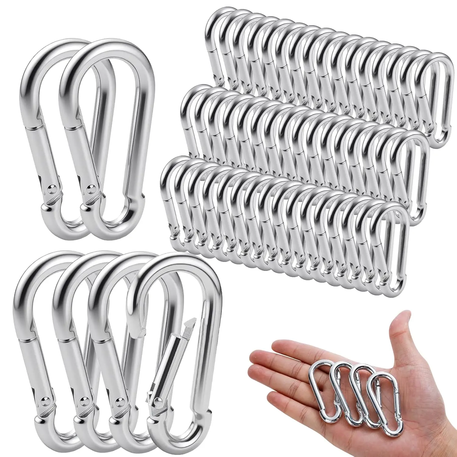50Pack M5 Spring Snap Hooks Carabiner, 3/16" Heavy Duty Carabiner Clips Chain Quick Links Spring Safety Hook Connector for  Leash Backpack Hiking Fishing Bag Outdoor Travel