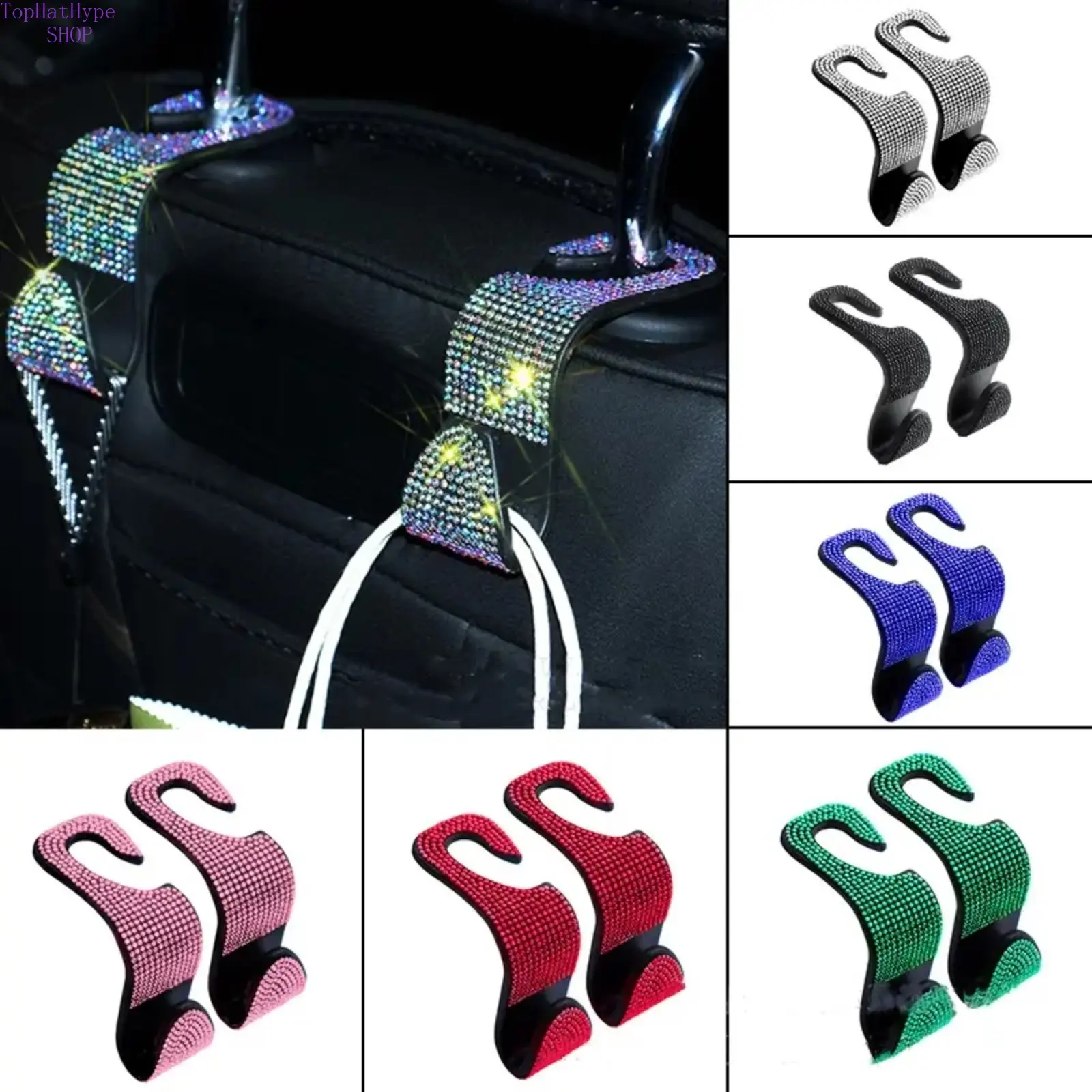 4 Pcs Bling Artificial Diamond Car Hooks, Hidden Seat Back Storage Hangers, Universal Auto Organizer, Durable Sparkling Design, Girly Boujee Car Accessories for Girls, Space-Saving Vehicle Interior Decor, Girly Car Accessories