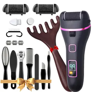 Upgrade Rechargeable Waterproof Electric Foot Callus Remover 17-in-1 Pedicure Kit with 3 Roller Heads LED Battery Display & Antler-Shaped Massager for Hard Skin Care