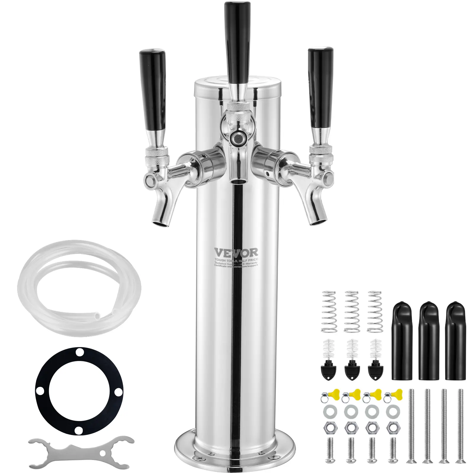 【SummerFinds】VEVOR Triple Taps Draft Beer Tower Dispenser,  Stainless Steel Keg Beer Tower, Kegerator Tower Kit with Pre-Assembled Tubing and Self-Closing Faucet Shanks for Party, Bar, Pub, Restaurant
