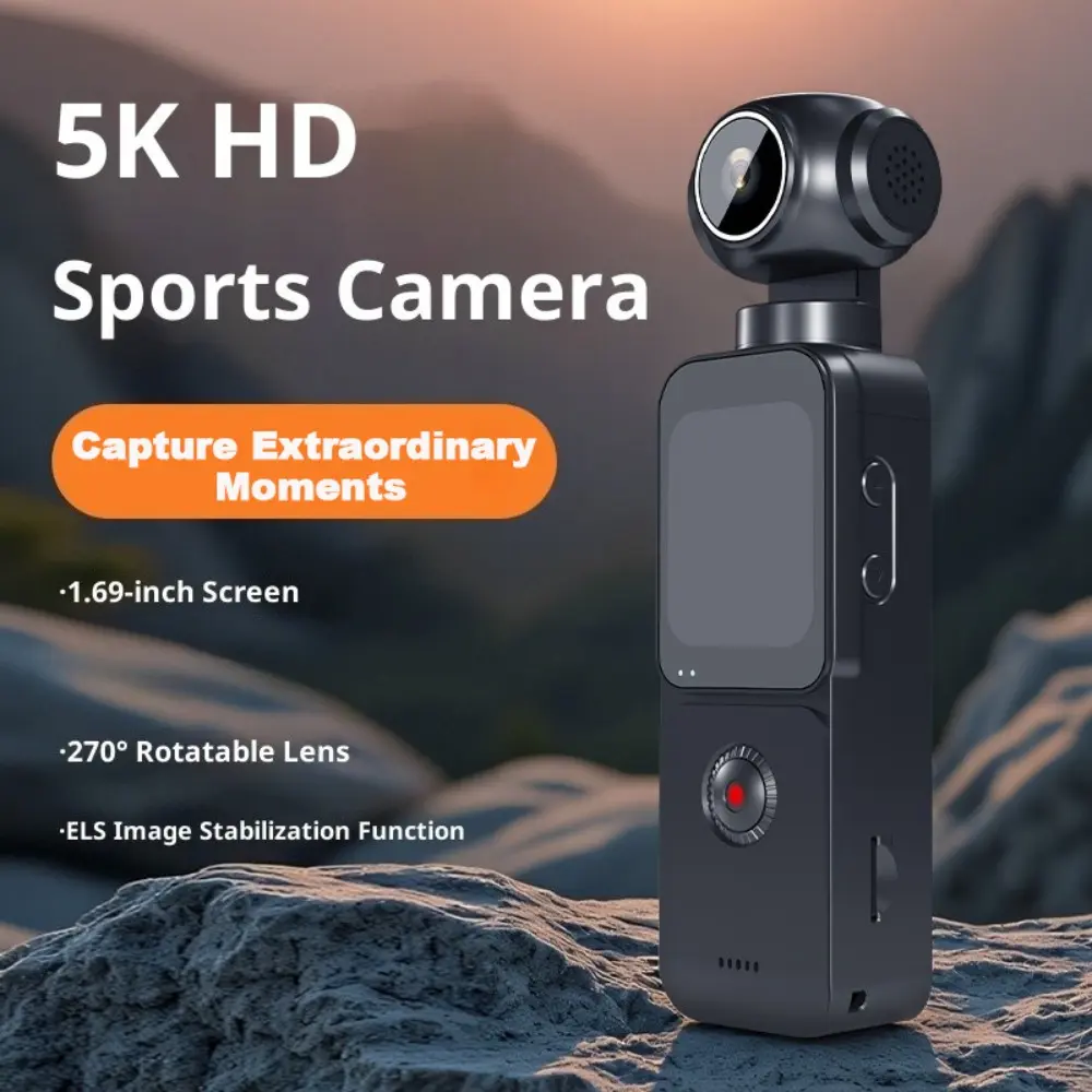 MUOXUEQN 5K HD Handheld Action Camcorder - 16MP Mobile Pocket Vlogging Camera with 270° Rotatable Touchscreen, Lens Autofocus, EIS, Adjustable Fill Light, WiFi, Wireless Cable (128G) for Travel, POV Sports Recording